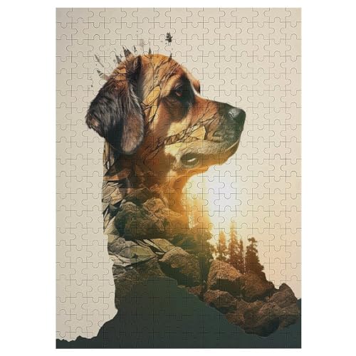 Puzzle Für Erwachsene, süßer Hund, 300 Puzzleteile Für Kinder, Holzpuzzles, Geeignet Für Erwachsene, Lernspiel, Herausforderungsspielzeug （42×30cm） von GGJJTT