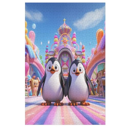 Puzzles Für Erwachsene, 1000 Teile, Cute Pinguin, Kreative Holzpuzzles, Praktisches Spiel, Familiendekoration （78×53cm） von GGJJTT