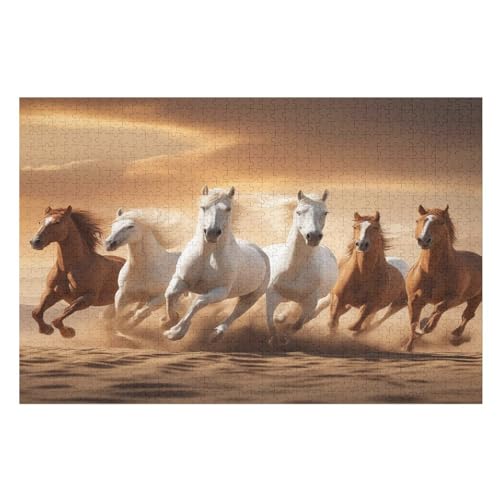 Puzzles Für Erwachsene, 1000 Teile, Tier Pferd, Kreative Holzpuzzles, Praktisches Spiel, Familiendekoration 78×53cm von GGJJTT