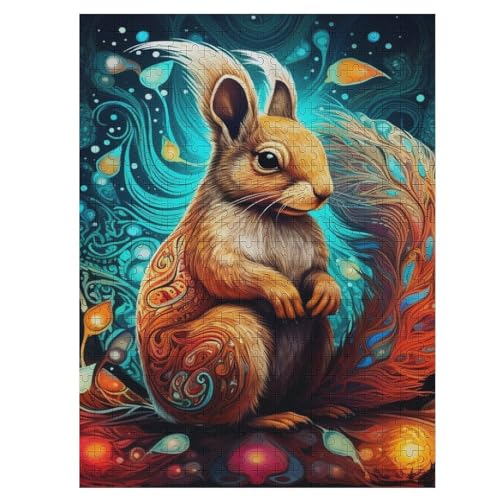 Puzzles Für Erwachsene, 500 Teile, Eichhörnchen, Kreative Holzpuzzles, Praktisches Spiel, Familiendekoration （55×41cm） von GGJJTT