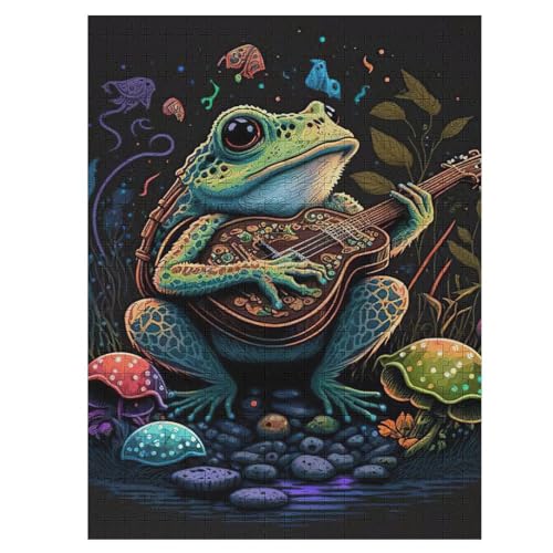 Puzzles Für Erwachsene, 500 Teile, Frosch Playing Guitar, Kreative Holzpuzzles, Praktisches Spiel, Familiendekoration （55×41cm） von GGJJTT