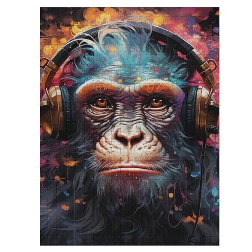 Puzzles Für Erwachsene, 500 Teile, Gorillas, Kreative Holzpuzzles, Praktisches Spiel, Familiendekoration （55×41cm） von GGJJTT