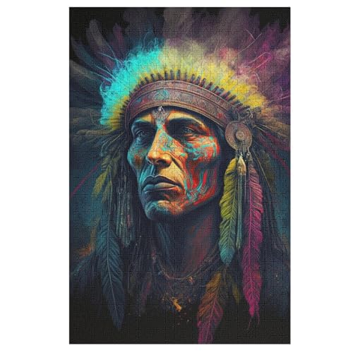 Puzzles Für Erwachsene, Indianer, 1000-teilige Puzzles Für Erwachsene Und Kinder Ab 12 Jahren, Holzpuzzles Für Die Heimdekoration, （78×53cm） von GGJJTT