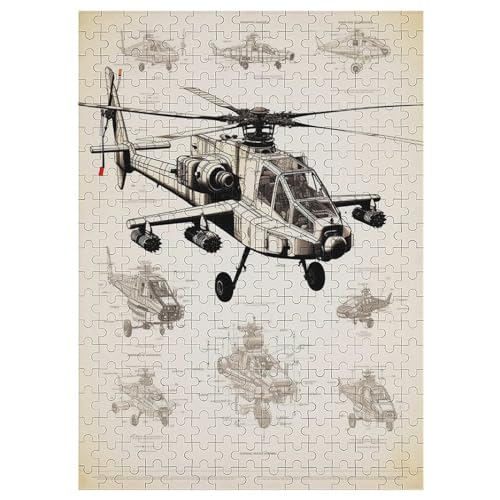 Puzzles Für Erwachsene, Puzzle Helikopter, 300 Teile, Puzzle Aus Holz Für Erwachsene Und Kinder Ab 12 Jahren, Lernspielzeug （42×30cm） von GGJJTT