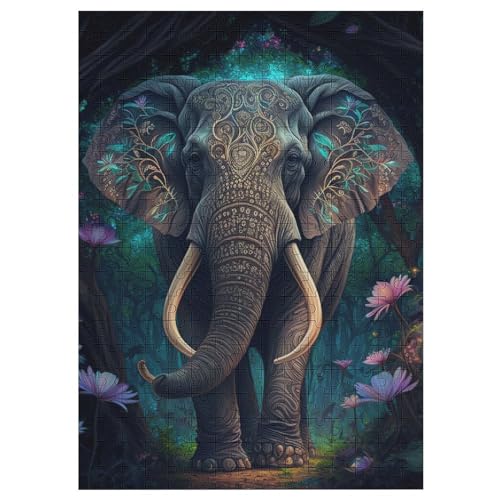 Puzzles Für Erwachsene 300 Teiliges Colorful Elefant Animal Puzzles Für Erwachsene Holzbrettpuzzles Denksportaufgaben Für Erwachsene （42×30cm） von GGJJTT