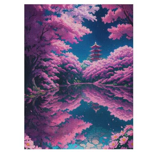 Puzzles Für Erwachsene Und Kinder, Japanische Kirschblüten -Puzzle, 500 Teile, Kreative Holzpuzzles, Puzzles Für Erwachsene, Geschenke （55×41cm） von GGJJTT