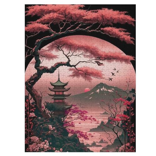 Puzzles Für Erwachsene Und Kinder, Kirschbaum Japan Kunst -Puzzle, 500 Teile, Kreative Holzpuzzles, Puzzles Für Erwachsene, Geschenke （55×41cm） von GGJJTT