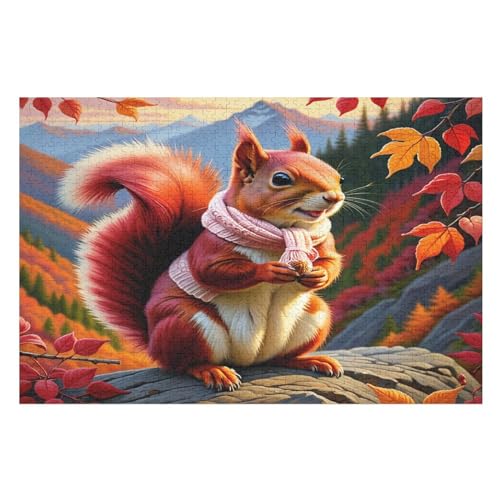 Puzzles Für Erwachsene Und Kinder, süßes Eichhörnchen -Puzzle, 1000 Teile, Kreative Holzpuzzles, Puzzles Für Erwachsene, Geschenke 78×53cm von GGJJTT