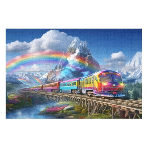 Regenbogenzug Holzpuzzle 1000 Teile, Knobelspiele Für Erwachsene, Teenager, Puzzles Unmögliche - Kinder Puzzle Zimmer Deko （75×50cm） von GGJJTT