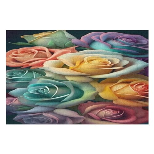 Rose 1000 Teile Puzzles Für Erwachsene, Impossible Puzzle, Geschicklichkeitsspiel Für Die Ganze Familie, Kinder Holzpuzzle 78×53cm von GGJJTT