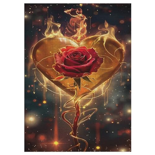 Rose Holzpuzzle 300 Teile,Puzzles Für Erwachsene, Impossible Puzzle, Geschicklichkeitsspiel Für Die Ganze Familie,Home Dekoration Puzzle, Puzzle Kinder Legespiel （42×30cm） von GGJJTT