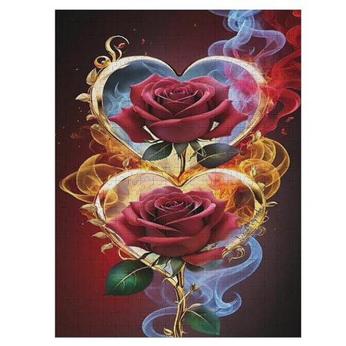 Rose -Puzzle, 500 Teile,Holzpuzzle Für Erwachsene Kinder, Lustiges Spielzeug, Denkspiel, Spielzeug, Bildungsspiel, Herausforderung, Pädagogisch, （55×41cm） von GGJJTT