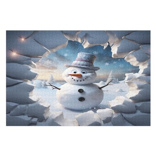 Schneemannmuster Holzpuzzle - Puzzle Für Erwachsene, 1000-teilige Puzzles Für Teenager Und Kinder, Herausfordernde Spiele 78×53cm von GGJJTT