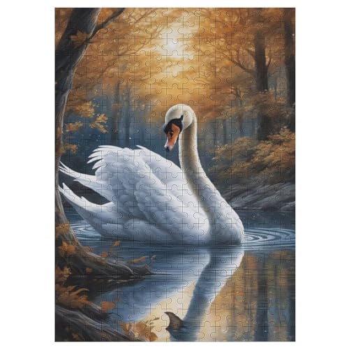 Schwan Puzzles 300 Teile Für Jugendliche Kreatives Holzpuzzlespielzeug Familienspiel Schwierigkeitsgrad Herausforderungspuzzles （42×30cm） von GGJJTT