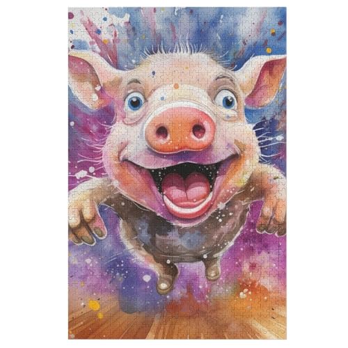 Schwein 1000 Teile Premium-Puzzles Für Erwachsene Kinder- Holzpuzzles Spaß Und Lernspiele - Perfekte Puzzle-Geschenke （78×53cm） von GGJJTT