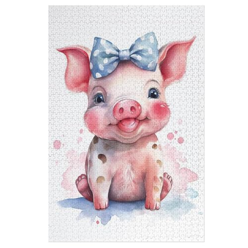 Schwein Holzpuzzle 1000 Teile, Knobelspiele Für Erwachsene, Teenager, Puzzles Unmögliche - Kinder Puzzle Zimmer Deko （78×53cm） von GGJJTT