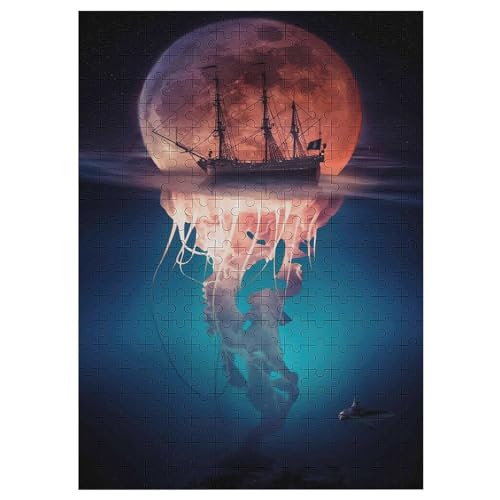 Sea Pirat Moon Jellyfish 300 Teile Puzzle, Holzpuzzle, Puzzles Für Erwachsene Kinder, 300 Teile Puzzle Für Jugendliche & Erwachsene Lernspiel Herausforderungsspielzeug （42×30cm） von GGJJTT