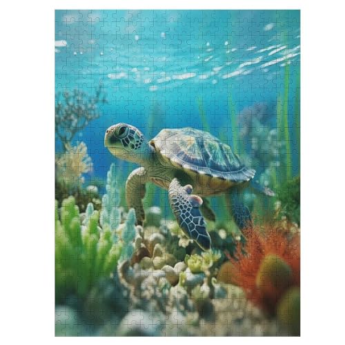 Sea Schildkrötes Puzzle Für Erwachsene,500-teiliges Puzzle,Puzzle Für Erwachsene Und Kinder,Holzpuzzle,Lernspielzeug, （55×41cm） von GGJJTT