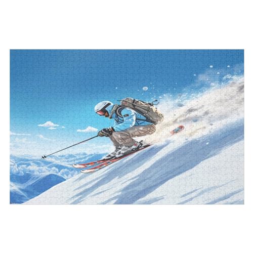 Skifahren auf Schneebergen Puzzles 1000 Teile Erwachsener Kniffel Spaß Für Die Ganze Familie - 1000 Puzzleteilige Motive, Holzpuzzle Kinder Erwachsene, Impossible Puzzle Schwer （75×50cm） von GGJJTT