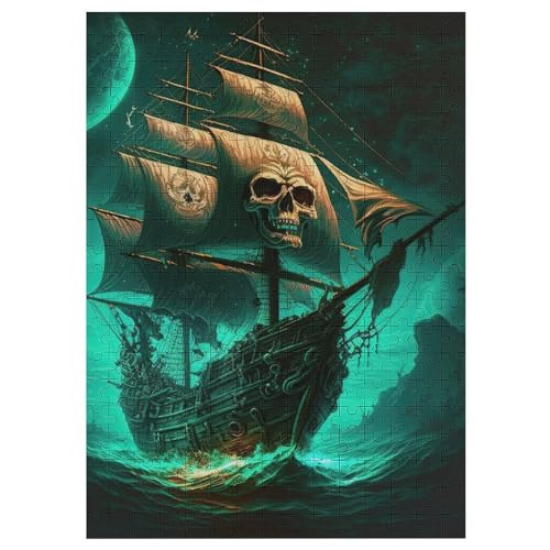 Skull Piratenschiff – Puzzle 300 Teile, Holzpuzzle, Herausforderndes Geschicklichkeitsspiel Für Die Ganze Familie, Kinder Erwachsenenpuzzle Ab 12 Jahren （42×30cm） von GGJJTT