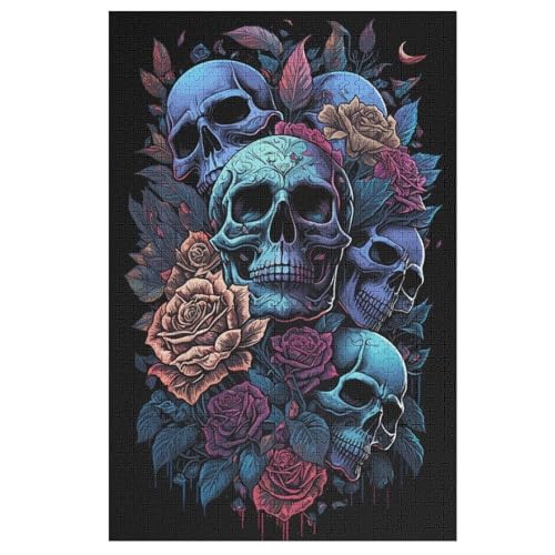 Skull and Roses – Puzzle 1000 Teile, Holzpuzzle, Herausforderndes Geschicklichkeitsspiel Für Die Ganze Familie, Kinder Erwachsenenpuzzle Ab 12 Jahren （78×53cm） von GGJJTT