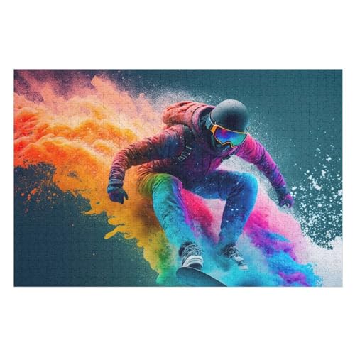 Snowboard Puzzle Für Erwachsene 1000 Teile Premium Recyceltes Brett Zum Lernen, Lernspielzeug, Familienspiele Kinder Holzpuzzle 78×53cm von GGJJTT