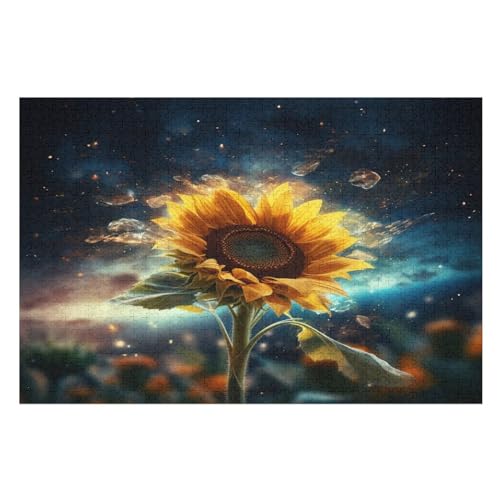 Sonnenblume Star Puzzle 1000 Teile, Holzpuzzle Herausforderndes Geschicklichkeitsspiel Kinder Erwachsenenpuzzle Ab 12 Jahren 78×53cm von GGJJTT