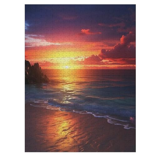 Sonnenuntergang,500 Teile,Holzpuzzle,einzigartiges Puzzle,kreatives Puzzle,Geschenk Für Erwachsene,Familienspiel,Herausforderungsaktivität,（55×41cm） von GGJJTT