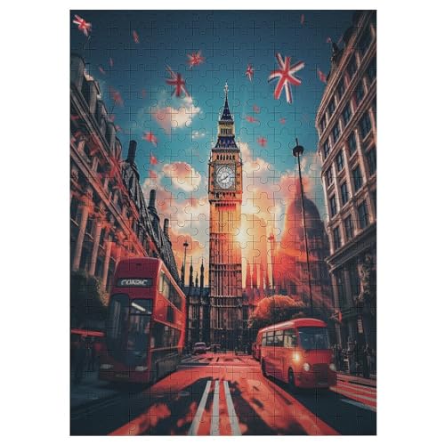 Stadtbild von London -Puzzle, 300 Teile,Holzpuzzle Für Erwachsene Kinder, Lustiges Spielzeug, Denkspiel, Spielzeug, Bildungsspiel, Herausforderung, Pädagogisch, （42×30cm） von GGJJTT