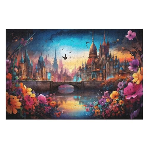 Stadtlandschaftsarchitektur Puzzle 1000 Teile, Holzpuzzle Herausforderndes Geschicklichkeitsspiel Kinder Erwachsenenpuzzle Ab 12 Jahren 75×50cm von GGJJTT