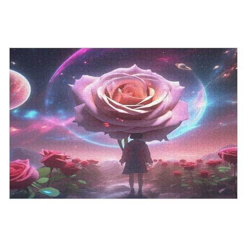 Starry Sky Rose Puzzle 1000 Teile,Puzzles Für Erwachsene, Impossible Puzzle, Geschicklichkeitsspiel Für Die Ganze Familie, Puzzle Kinder,Holzpuzzle-Geschenk,Raumdekoration, （75×50cm） von GGJJTT