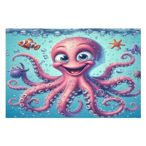 Süßer Oktopus Puzzle Für Erwachsene 1000 Teile Premium Recyceltes Brett Zum Lernen, Lernspielzeug, Familienspiele Kinder Holzpuzzle 78×53cm von GGJJTT