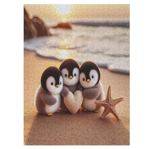 Süßer Pinguin -Puzzle, 500 Teile,Holzpuzzle Für Erwachsene Kinder, Lustiges Spielzeug, Denkspiel, Spielzeug, Bildungsspiel, Herausforderung, Pädagogisch, （55×41cm） von GGJJTT