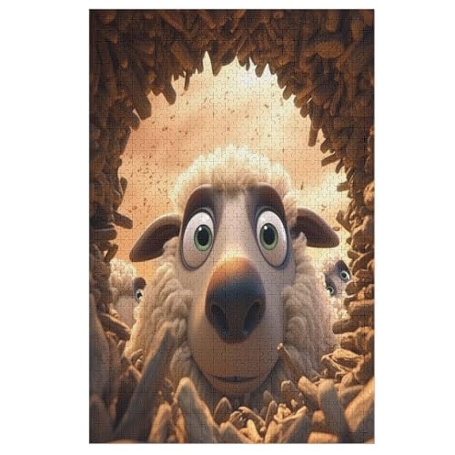 Süßes Schaf Puzzle 1000 Teile, Holzpuzzle Für Erwachsene Kinder, Impossible Puzzles, Geschicklichkeitsspiel Für Die Ganze Familie 78×53cm von GGJJTT