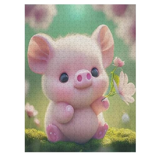 Süßes Schwein Holzpuzzle Erwachsene - 500 Teiliges Jigsaw Knobelspiel - Puzzle Für Erwachsene & Kinder - Outdoor & Reisespielzeug - Geduldspiel （55×41cm） von GGJJTT