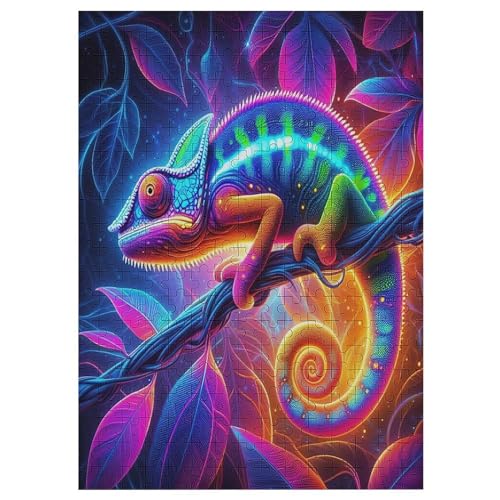 Tierchamäleon Puzzle Für Erwachsene 300 Teile Premium 100% Recyceltes Brett Zum Lernen, Lernspielzeug, Familienspiele Kinder Holzpuzzle （42×30cm） von GGJJTT