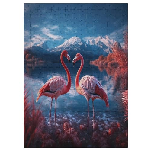 Tierflamingo Holzpuzzle 300 Teile, Knobelspiele Für Erwachsene, Teenager, Puzzles Unmögliche - Kinder Puzzle Zimmer Deko （42×30cm） von GGJJTT