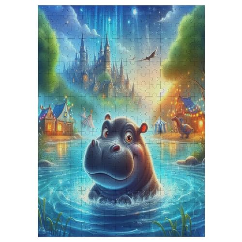 Tierisches Nilpferd -Puzzle, 300 Teile,Holzpuzzle Für Erwachsene Kinder, Lustiges Spielzeug, Denkspiel, Spielzeug, Bildungsspiel, Herausforderung, Pädagogisch, （42×30cm） von GGJJTT