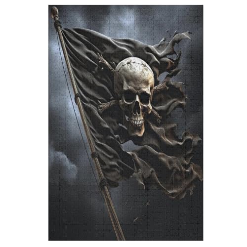 Totenkopf Pirat Holzpuzzle 1000 Teile, Knobelspiele Für Erwachsene, Teenager, Puzzles Unmögliche - Kinder Puzzle Zimmer Deko 78×53cm von GGJJTT