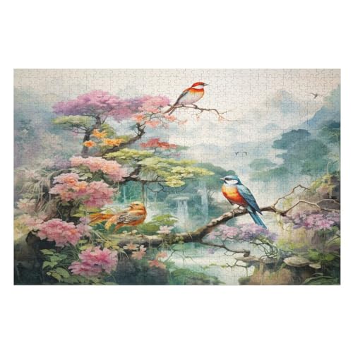 Vögel und Blumen 1000 Teile Puzzles Für Erwachsene, Impossible Puzzle, Geschicklichkeitsspiel Für Die Ganze Familie, Kinder Holzpuzzle 78×53cm von GGJJTT