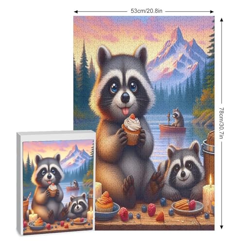 Waschbär 1000 Teile Holzpuzzle,einzigartiges Puzzle, Geschenk Für Erwachsene,Familienspiel,Herausforderungsaktivität,（78×53cm） von GGJJTT