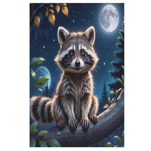 Waschbär 1000 Teile Holzpuzzle,einzigartiges Puzzle, Geschenk Für Erwachsene,Familienspiel,Herausforderungsaktivität,78×53cm von GGJJTT