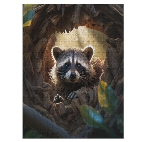 Waschbär Holzpuzzle 500 Teile,Puzzles Für Erwachsene, Impossible Puzzle, Geschicklichkeitsspiel Für Die Ganze Familie,Home Dekoration Puzzle, Puzzle Kinder Legespiel （55×41cm） von GGJJTT