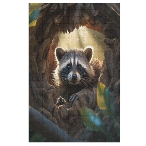 Waschbär Puzzles 1000 Teile Für Jugendliche Kreatives Holzpuzzlespielzeug Familienspiel Schwierigkeitsgrad Herausforderungspuzzles （78×53cm） von GGJJTT