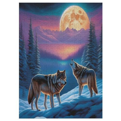 Wolf Holzpuzzle Erwachsene - 300 Teiliges Jigsaw Knobelspiel - Puzzle Für Erwachsene & Kinder - Outdoor & Reisespielzeug - Geduldspiel （42×30cm） von GGJJTT