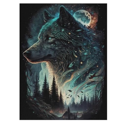 Wolf -Puzzle, 500 Teile,Holzpuzzle Für Erwachsene Kinder, Lustiges Spielzeug, Denkspiel, Spielzeug, Bildungsspiel, Herausforderung, Pädagogisch, （55×41cm） von GGJJTT