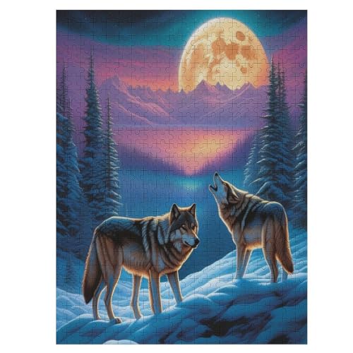 Wolf -Puzzle, 500 Teile,Holzpuzzle Für Erwachsene Kinder, Lustiges Spielzeug, Denkspiel, Spielzeug, Bildungsspiel, Herausforderung, Pädagogisch, （55×41cm） von GGJJTT