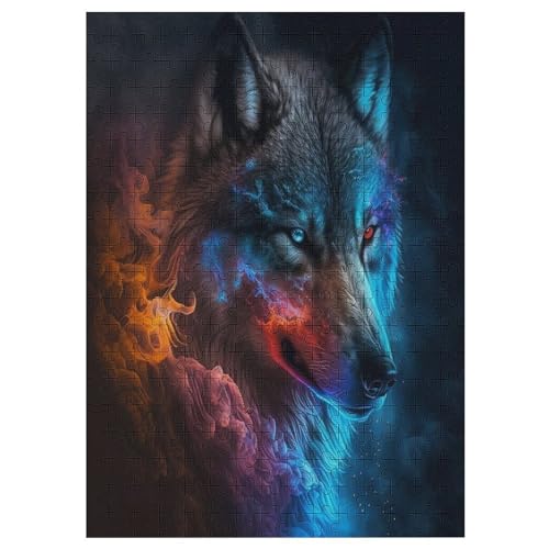 Wolf Puzzle 300 Teile, Holzpuzzle Für Erwachsene, Impossible Puzzle, Geschicklichkeitsspiel Für Die Ganze Familie, Puzzle Farbenfrohes Legespiel Kinder Puzzles （42×30cm） von GGJJTT