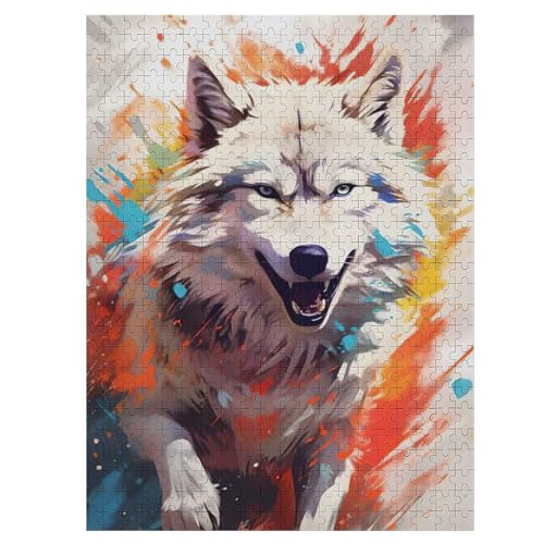 Wolf Puzzle 500 Teile, Holzpuzzle Für Erwachsene, Impossible Puzzle, Geschicklichkeitsspiel Für Die Ganze Familie, Puzzle Farbenfrohes Legespiel Kinder Puzzles （55×41cm） von GGJJTT