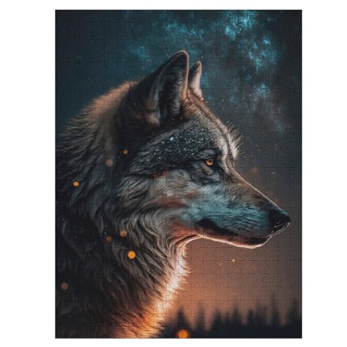 Wolf Puzzle 500 Teile, Holzpuzzle Für Erwachsene, Impossible Puzzle, Geschicklichkeitsspiel Für Die Ganze Familie, Puzzle Farbenfrohes Legespiel Kinder Puzzles （55×41cm） von GGJJTT